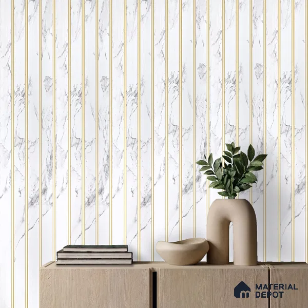 White Marble Look PN 03875 9.5 ft x 6 inch Charcoal Panel - 10 mm | Suitable for Feature Wall, TV Unit & Living Room | Width is Subjected to 5% Variation