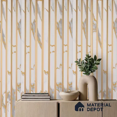 White Marble Look PN 05770 9.5 ft x 7.8 inch Charcoal Panel - 12 mm | Suitable for Feature Wall, TV Unit & Living Room | Width is Subjected to 5% Variation