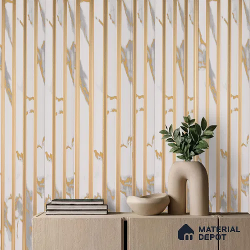 White Marble Louver PN 05770 9.5 ft x 7.8 inch Charcoal Panel - 12 mm | Suitable for Feature Wall, TV Unit & Living Room | Width is Subjected to 5% Variation