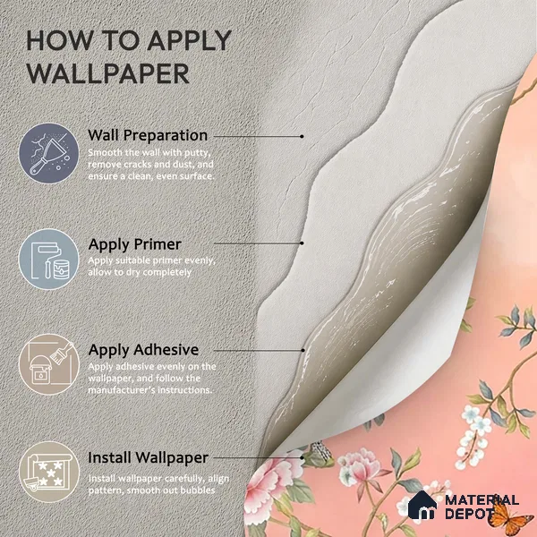 Blossom, Peach Chinoiserie Wallpaper, Customised Sukoon Series Handmade Chinoserie Design (Customised Size Wallpaper)