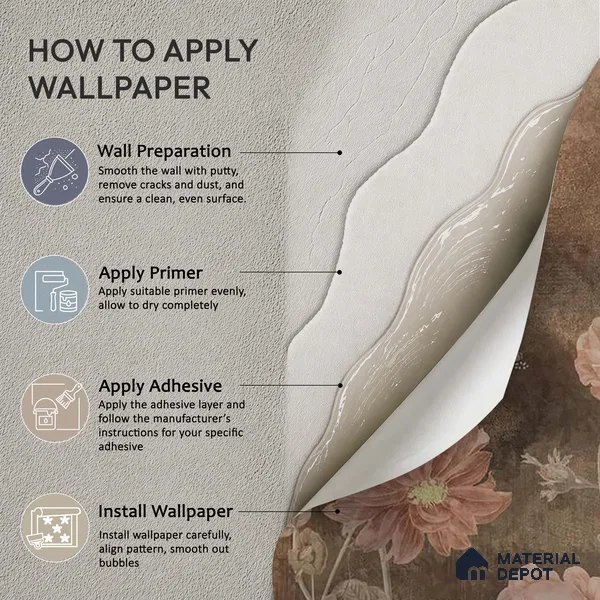 Dusky Charm, Rustic Floral Theme Wallpaper, Customised Sukoon Series Handmade Florals Design (Customised Size Wallpaper)