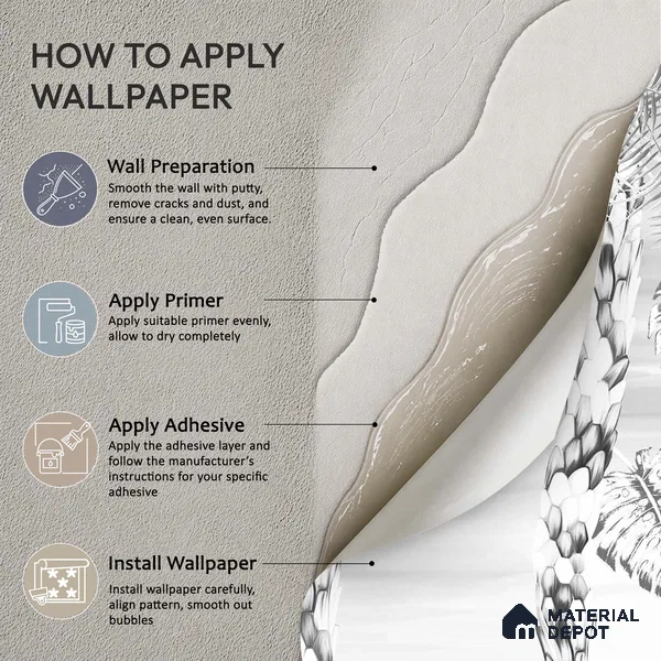 Ehsaas | Grey & White Palm Leaf Botanical Look Wallpaper Handmade (Customised Size)
