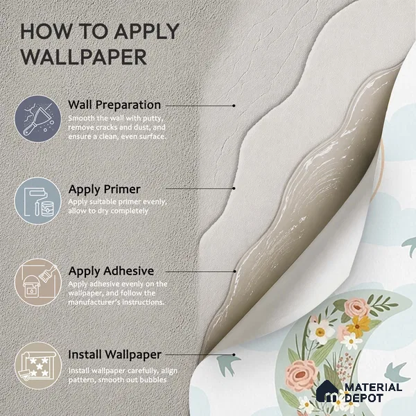 Floral Rainbows and Moon Baby Wallpaper 10 Meter x 19.68 Inches Soft Feel Paper Type Wallpaper -54 Sq. Ft. | Minimum 15% wastage during installation