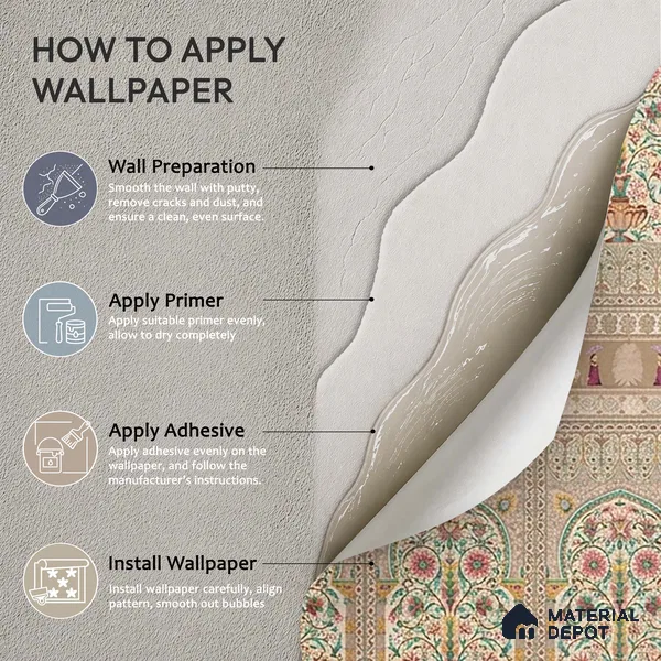 Gitanjali | Warm Beige Temple Arch Motif Traditional Look Wallpaper Handmade (Customised Size)