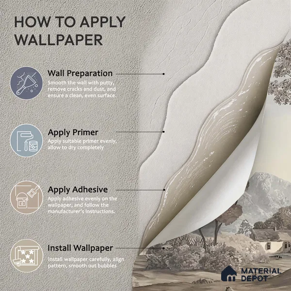 Sukoon | Charcoal Grey Toile Landscape Scenic Look Wallpaper Handmade (Customised Size)
