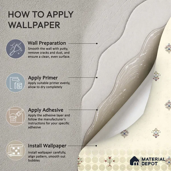 WP 03672 | Yellow Indian Motif for Rooms | Off-White & Grey Ditsy Sprig Floral Look Wallpaper Soft Feel (Customised Size)