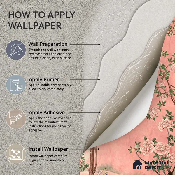 Rosa Chinoiserie Pink Color Floral Sandstone Wallpaper For Room