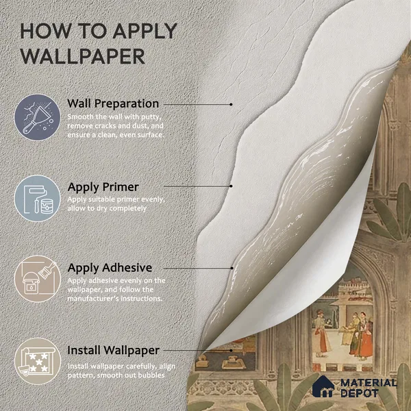 WP 03912 B | Ramayan- Luxury | Warm Beige Palace Arch Gallery Traditional Look Wallpaper Handmade (Customised Size)