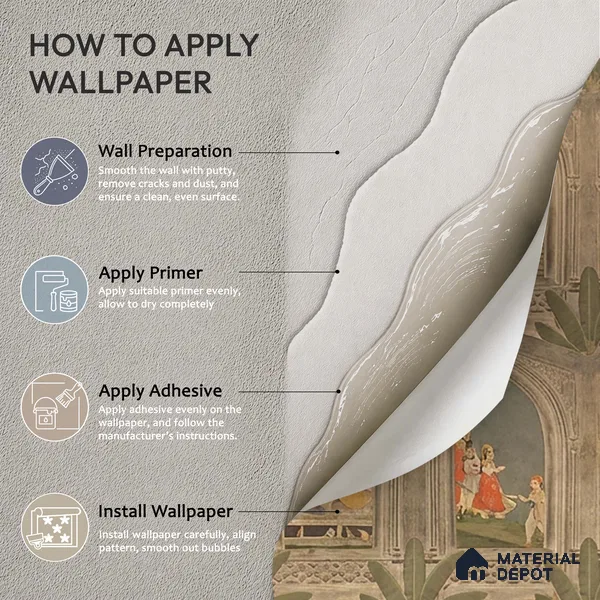 WP 03912 | Ramayan- Luxury | Warm Beige Palace Arch Gallery Traditional Look Wallpaper Canvas (Customised Size)