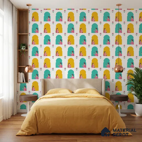Royal Mughal King and Queen Jharoka Scene Wallpaper with Timeless Elegance | WP 05255 B Non Woven | 150 GSM WP01MTF Paper | (MOQ = 30 Sq. Ft.)
