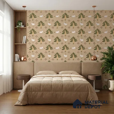 Ethnic Pichwai Cow Wallpaper Amidst Lush Banana Trees and Sacred Harmony | WP 05252 Canvas | 250 GSM WP01CNF Paper | (MOQ = 30 Sq. Ft.)