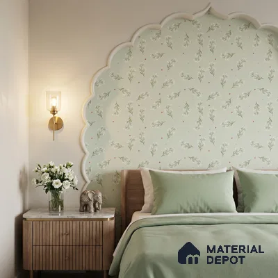 Mint Heart Whimsy Wallpaper with White Flowers Hearts and Dots on Soft Background | WP 05275 B Non Woven | 150 GSM WP01MTF Paper | (MOQ = 30 Sq. Ft.)