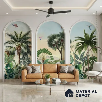 Jungle Garden Wall Mural Illustration Wallpaper Bringing Nature into Interior Spaces | WP 05282 B Non Woven | 150 GSM WP01MTF Paper | (MOQ = 30 Sq. Ft.)