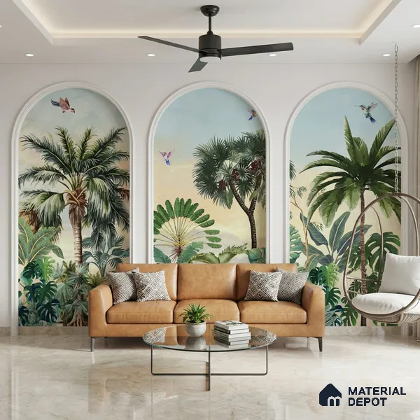 Jungle Garden Wall Mural Illustration Wallpaper Bringing Nature into Interior Spaces | WP 05282 B Non Woven | 150 GSM WP01MTF Paper | (MOQ = 30 Sq. Ft.)
