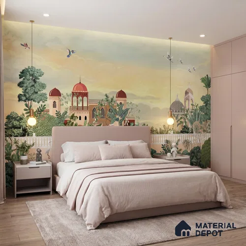 Majestic Mughal Garden Landscape Wallpaper with Regal Arches and Heritage Art | WP 05249 B Non Woven | 150 GSM WP01MTF Paper | (MOQ = 30 Sq. Ft.)