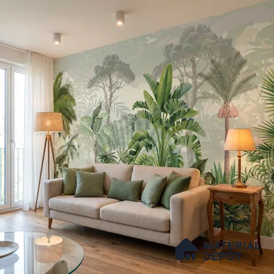 Tropical Bliss Wall Mural Wallpaper with Lush Plants and Exotic Details | WP 05281 B Non Woven | 150 GSM WP01MTF Paper | (MOQ = 30 Sq. Ft.)