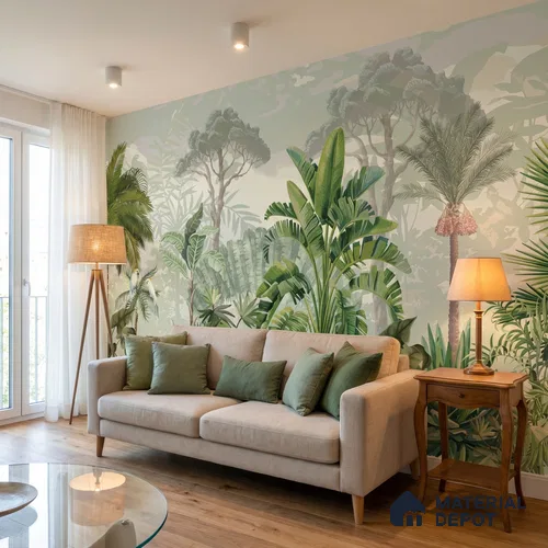 Tropical Bliss Wall Mural Wallpaper with Lush Plants and Exotic Details | WP 05281 B Non Woven | 150 GSM WP01MTF Paper | (MOQ = 30 Sq. Ft.)