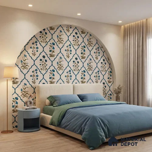 Floral Geometry Fusion Wallpaper of Colorful Blossoms for Vibrant Fabric Design | WP 05270 Canvas | 250 GSM WP01CNF Paper | (MOQ = 30 Sq. Ft.)