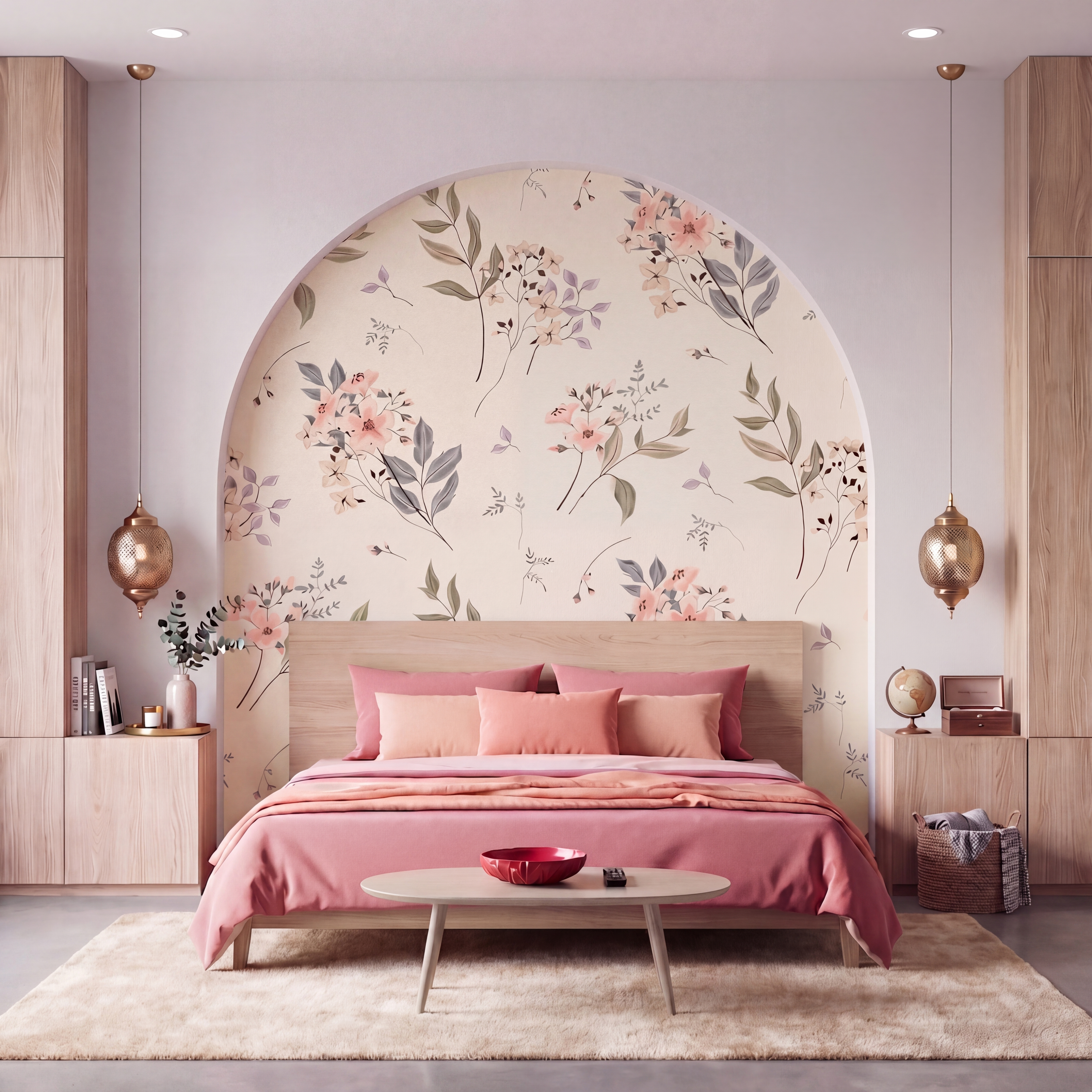 WP 05277 B | Cream Peach Wildflower Sprigs Customized Floral Wallpaper - Non Woven