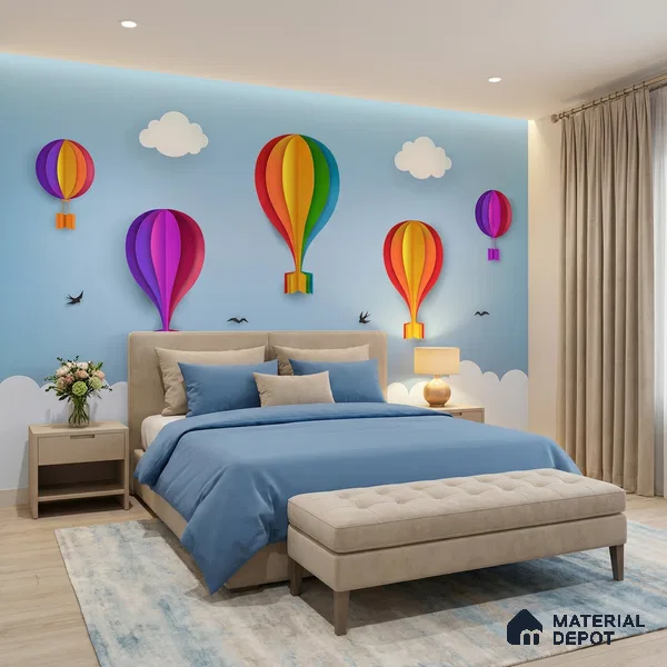 Balloons drifting upward in Sky Wallpaper | WP 05237 B Non Woven | 150 GSM WP01MTF Paper | (MOQ = 30 Sq. Ft.) | Design change not possible