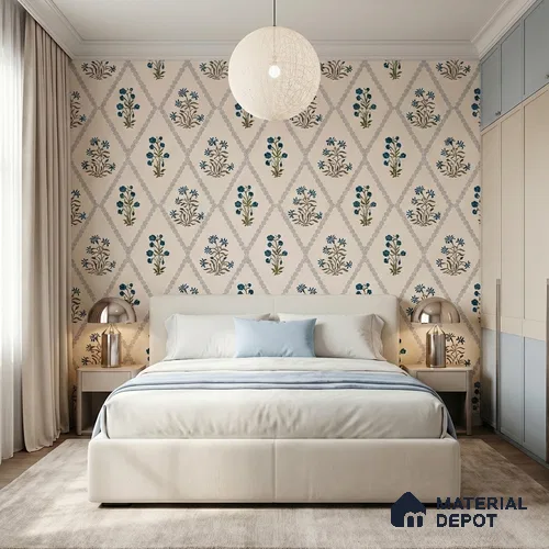 Radiant Hand-Drawn Geometric Flowers Wallpaper Intertwined with Flourishing Florals | WP 05267 Canvas | 250 GSM WP01CNF Paper | (MOQ = 30 Sq. Ft.)