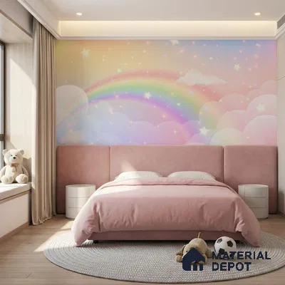 WP 05242 B | Rainbow Cloud Kids Room Customized Wallpaper - Non Woven