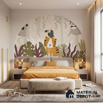 Cute Tropical Jungle Friends Wallpaper in a Playful Leafy Wonderland | WP 05238 B Non Woven | 150 GSM WP01MTF Paper | (MOQ = 30 Sq. Ft.)
