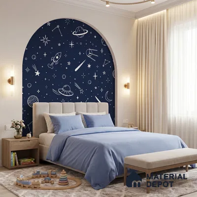Hand-Drawn Doodle Sketch of Stars Wallpaper Planets and Galaxy Wonders | WP 05245 B Non Woven | 150 GSM WP01MTF Paper | (MOQ = 30 Sq. Ft.)