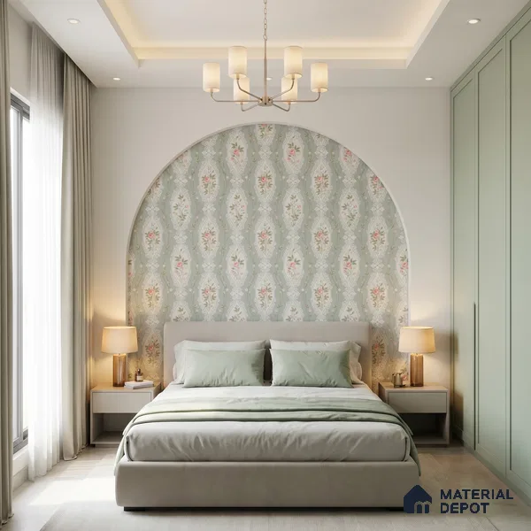 WP 05263 B | Sage Rose Oval Stripe Customized Floral Wallpaper - Non Woven