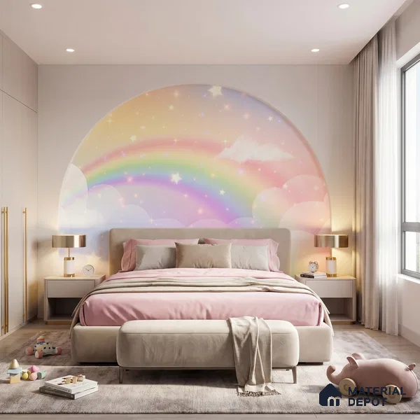 WP 05242 B | Rainbow Cloud Kids Room Customized Wallpaper - Non Woven