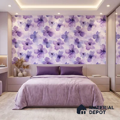 Purple Watercolor Blossoms Wallpaper Flowing Gracefully Across a Soft Pastel Background | WP 05276 B Non Woven | 150 GSM WP01MTF Paper | (MOQ = 30 Sq. Ft.)