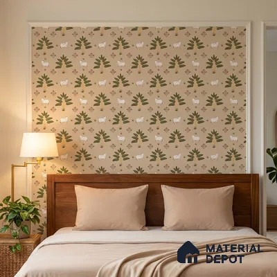 Ethnic Pichwai Cow Wallpaper Amidst Lush Banana Trees and Sacred Harmony | WP 05252 Canvas | 250 GSM WP01CNF Paper | (MOQ = 30 Sq. Ft.)
