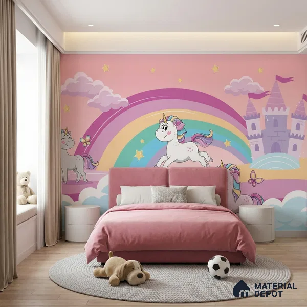 Fantasy Ponies Wallpaper Jumping and Flying Through an Imagination World | WP 05241 B Non Woven | 150 GSM WP01MTF Paper | (MOQ = 30 Sq. Ft.)