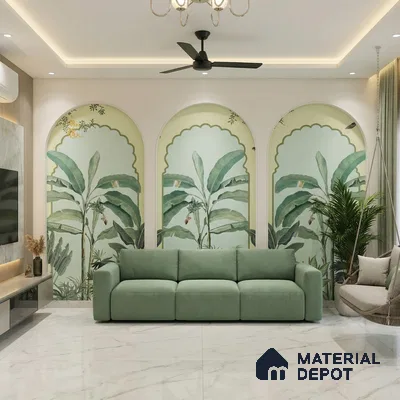 Majestic Mughal Garden Wall Mural Wallpaper with Arched Tropical Paradise | WP 05259 Canvas | 250 GSM WP01CNF Paper | (MOQ = 30 Sq. Ft.)
