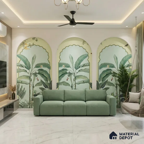 Majestic Mughal Garden Wall Mural Wallpaper with Arched Tropical Paradise | WP 05259 Canvas | 250 GSM WP01CNF Paper | (MOQ = 30 Sq. Ft.)