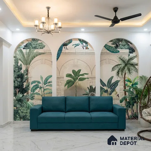 Traditional Mughal Wall Mural Wallpaper of Tropical Plants Birds and Peacock | WP 05283 B Non Woven | 150 GSM WP01MTF Paper | (MOQ = 30 Sq. Ft.)