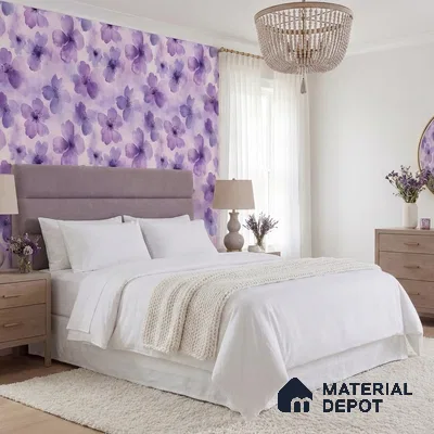 Purple Watercolor Blossoms Wallpaper Flowing Gracefully Across a Soft Pastel Background | WP 05276 B Non Woven | 150 GSM WP01MTF Paper | (MOQ = 30 Sq. Ft.)