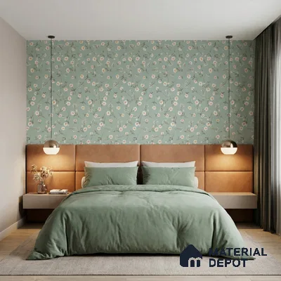 Sweet Bloom Textile Illustration Wallpaper Featuring Playful Cute Floral Motifs | WP 05274 B Non Woven | 150 GSM WP01MTF Paper | (MOQ = 30 Sq. Ft.)