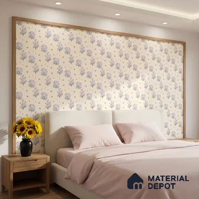 WP 05266 | Ivory Grey Diagonal Sprigs Customized Floral Wallpaper - Canvas