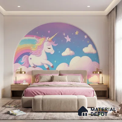 Cartoon Pegasus Unicorn Wallpaper in a Sweet Fairy Tale Dreamland | WP 05240 B Non Woven | 150 GSM WP01MTF Paper | (MOQ = 30 Sq. Ft.)