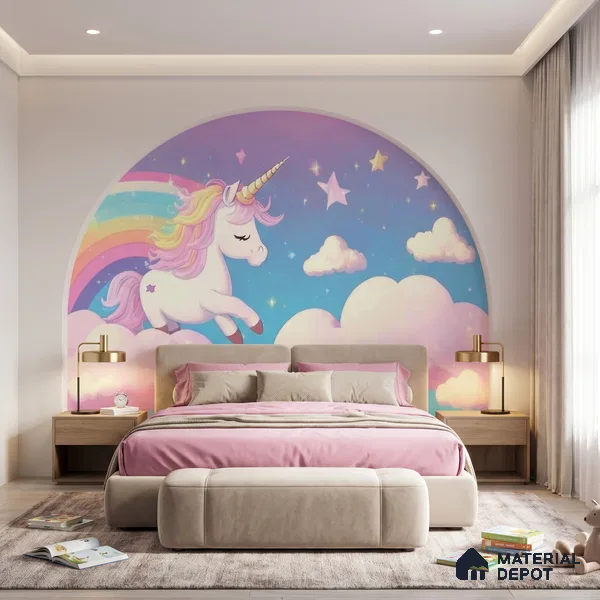 Cartoon Pegasus Unicorn Wallpaper in a Sweet Fairy Tale Dreamland | WP 05240 B Non Woven | 150 GSM WP01MTF Paper | (MOQ = 30 Sq. Ft.)