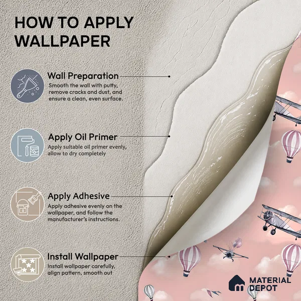 KD4012-3 | Blush Pink Airplane & Balloon Non Woven Kids Room Wallpaper - 10 Meter x 21 Inches, 57.41 Sq. Ft. (Min. 15% Wastage)