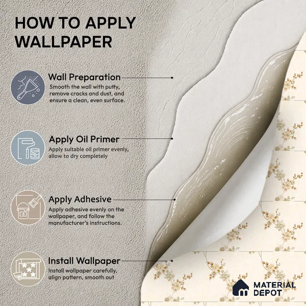 FE508-5 | Ivory Gold Blossom Sprig PVC Floral Wallpaper - 10 Meter x 21 Inch, 57 Sq. Ft. (Min. 15% Wastage)