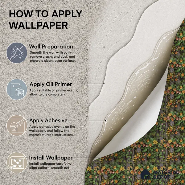 170-52 | Orange Blossom Grey Fence Floral Wallpaper - 9.6 Meter x 20.87 Inches, 54.77 Sq. Ft. (Min. 15% Wastage)