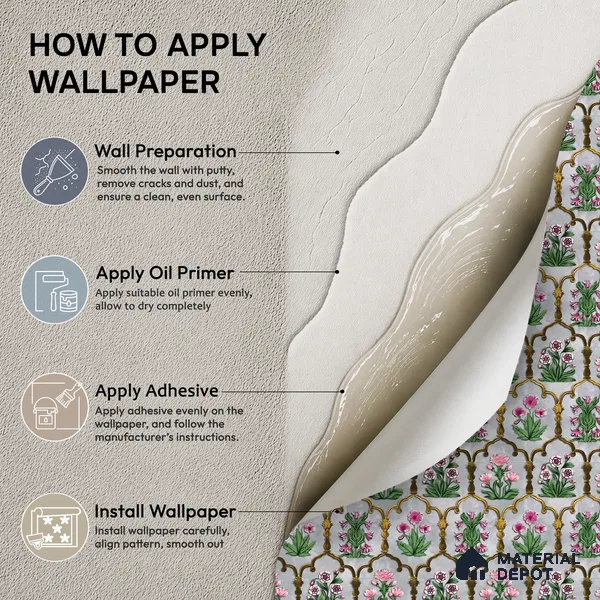 8051 | Grey Flower Trellis Floral Wallpaper - 10 Meter x 21 Inches, 57.41 Sq. Ft.