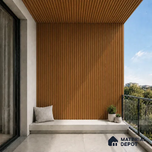 Oak Wood Ocre 10 ft x 0.45 ft (3060x140 mm) Pyramid Design Interior & Exterior Wall & Ceiling Panel - 14 mm | Suitable for Balcony, Facade & Open Area | Width is Subjected to 5% Variation