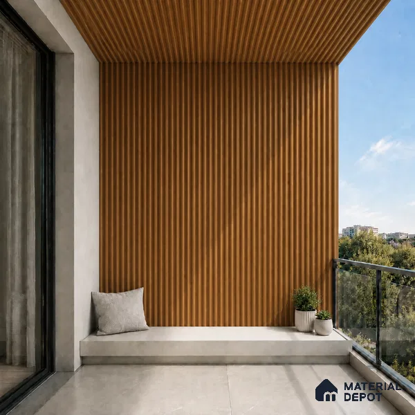 Oak Wood Ocre 10 ft x 0.45 ft (3060x140 mm) Pyramid Design Interior & Exterior Wall & Ceiling Panel - 14 mm | Suitable for Balcony, Facade & Open Area | Width is Subjected to 5% Variation