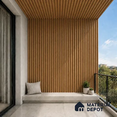 Oak Wood Ocre 10 ft x 0.6 ft (3060x180 mm) Arch Design Interior & Exterior Wall & Ceiling Panel - 17 mm | Suitable for Balcony, Facade & Open Area | Width is Subjected to 5% Variation