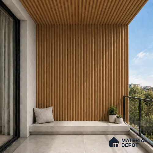 Oak Wood Ocre 10 ft x 0.6 ft (3060x180 mm) Arch Design Interior & Exterior Wall & Ceiling Panel - 17 mm | Suitable for Balcony, Facade & Open Area | Width is Subjected to 5% Variation