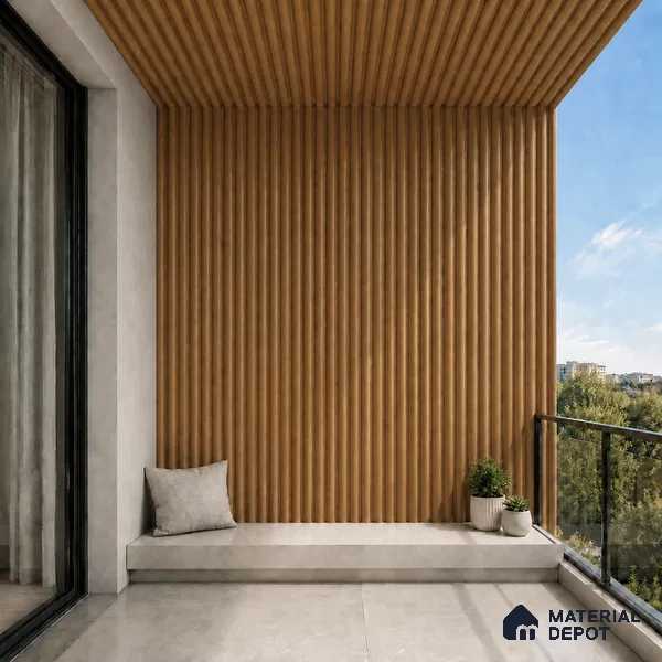Oak Wood Ocre 10 ft x 0.6 ft (3060x180 mm) Arch Design Interior & Exterior Wall & Ceiling Panel - 17 mm | Suitable for Balcony, Facade & Open Area | Width is Subjected to 5% Variation